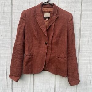 Dark Orange Linen Magaschoni Blazer Sz 6 One Button Jacket Boho Business Office